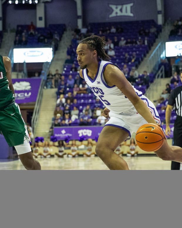 TCU men's basketball player Chuck O'Bannon Jr against Mississippi Valley State on November 17, 2023